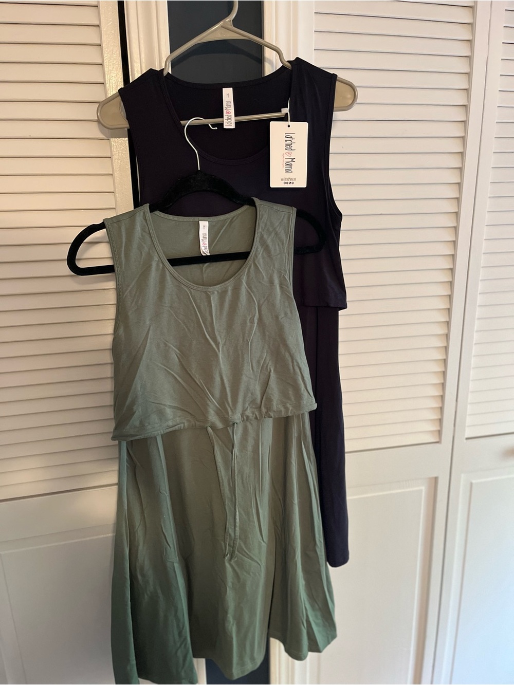 Latched Mama easy breezy cotton dresses (navy, NWT) (green, like new)
